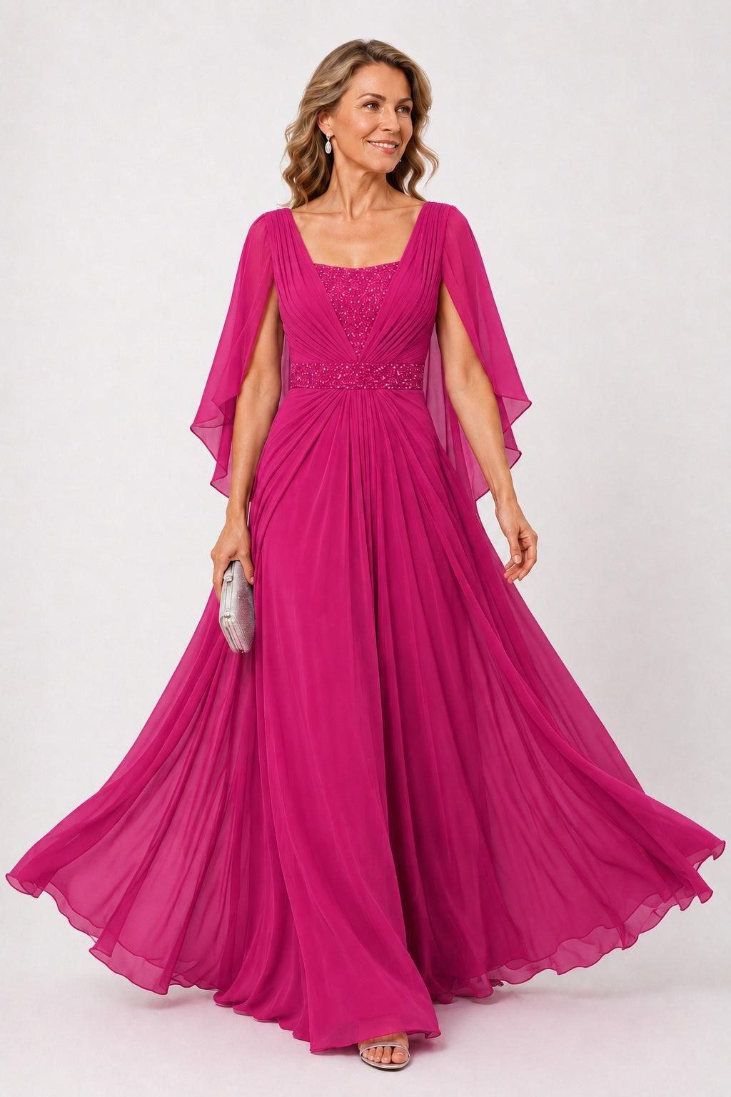 A-Line Floor Length Chiffon Mother of the Bride Dress CM0475 - Hot Pink - COCOMELODY